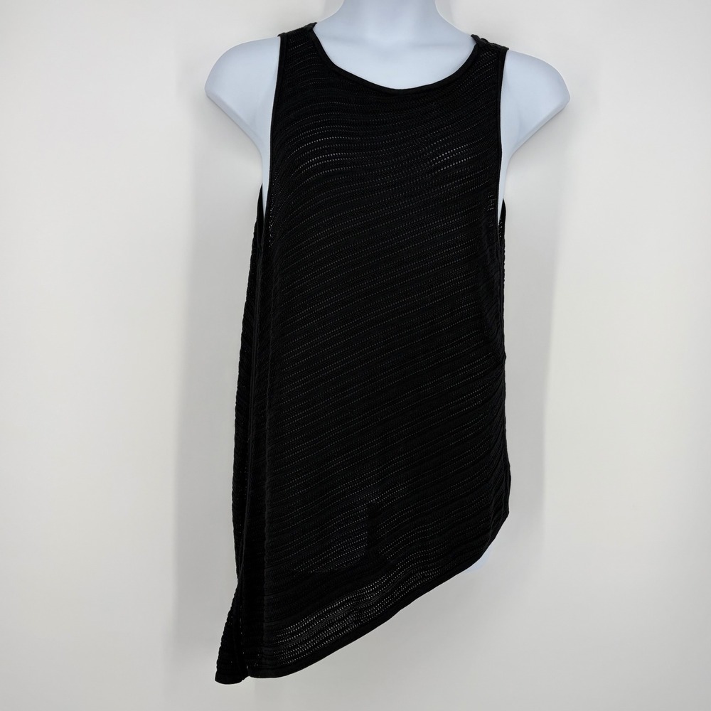 White House Black Market Swim Cover Up Black Asymmetrical Open Knit‎ Tank Top XL